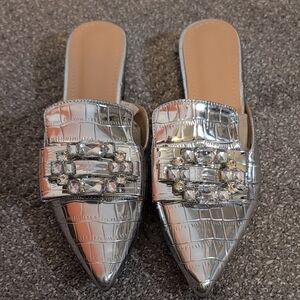 Silver Embellished Women's Mules